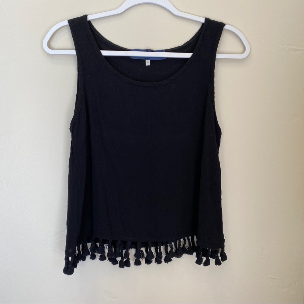 Francesca’s Black Tassel Fringe Tank Top